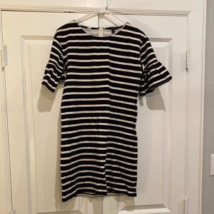 J. Crew Black and White Flutter Sleeve Sheath Dress